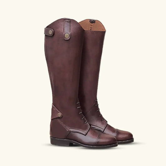 Rider wearing Nova leather boots – brown polished finish